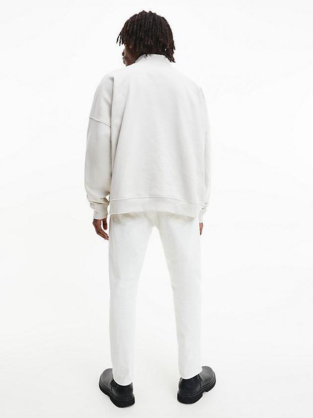 White Calvin Klein Unisex Zip Neck Men Sweatshirt | JVWY-59342