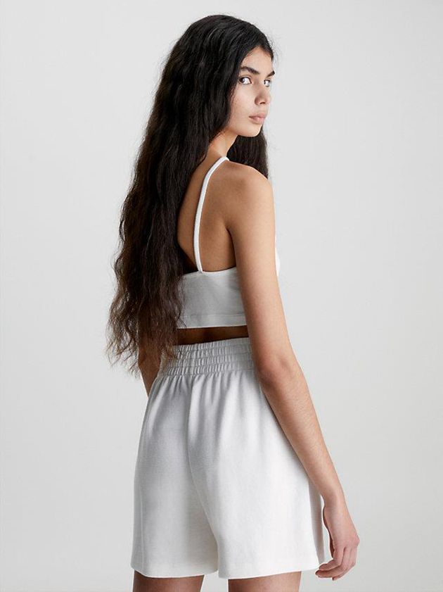 White Calvin Klein Waffle Cotton Halter Neck Women Top | DKQA-90125