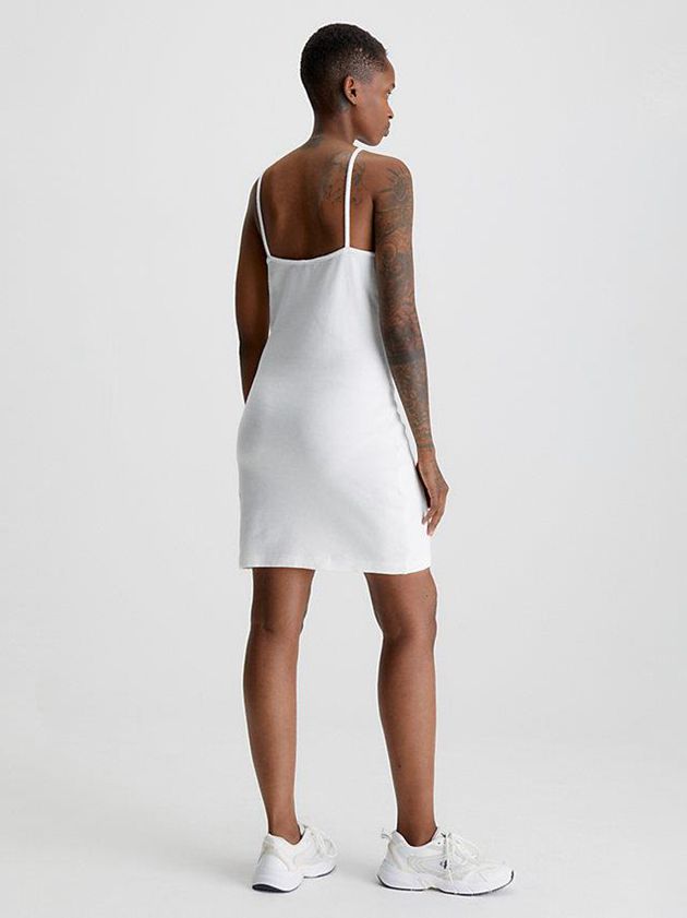 White Calvin Klein Waffle Cotton Halter Neck Women Dress | TZSO-05784