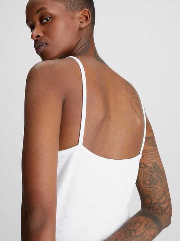 White Calvin Klein Waffle Cotton Halter Neck Women Dress | TZSO-05784