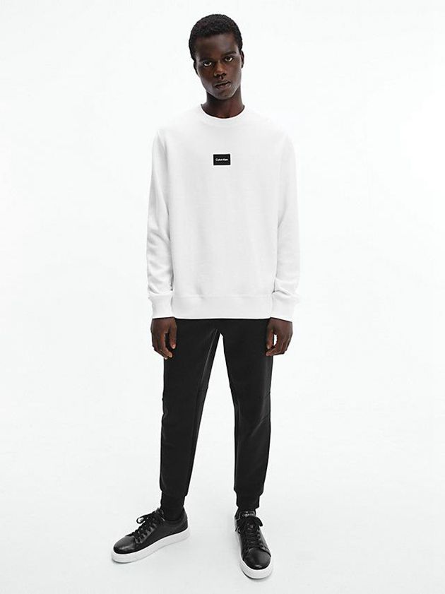 White Calvin Klein Waffle Knit Men Sweatshirt | PEMY-98107