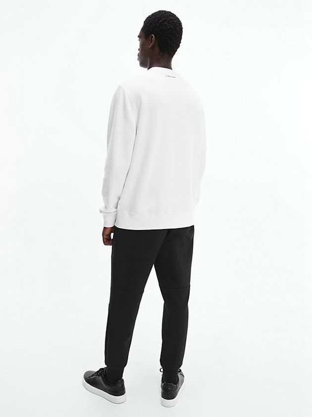 White Calvin Klein Waffle Knit Men Sweatshirt | PEMY-98107
