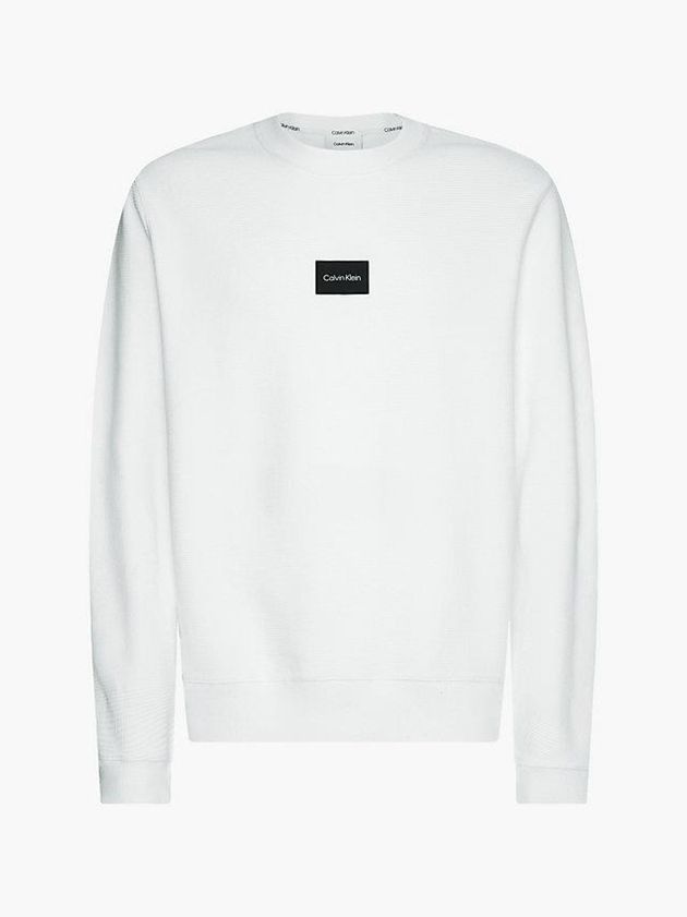 White Calvin Klein Waffle Knit Men Sweatshirt | PEMY-98107