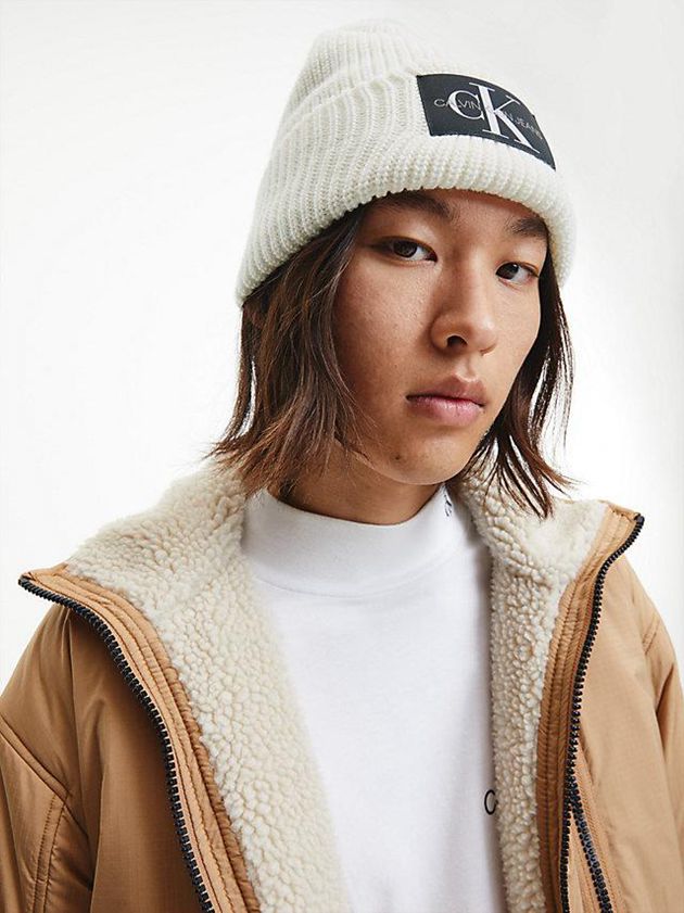 White Calvin Klein Wool Blend Men Beanie | DJTE-76092