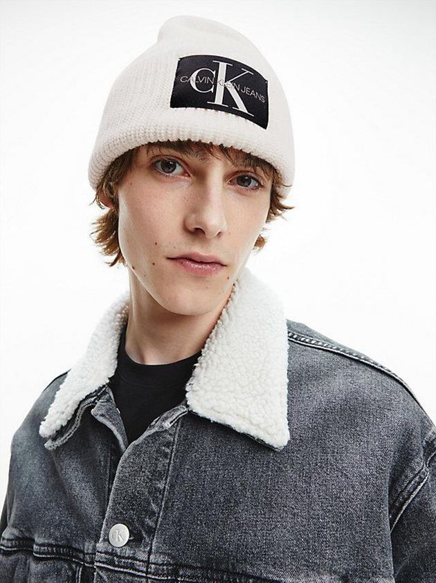 White Calvin Klein Wool Blend Men Beanie | DJTE-76092