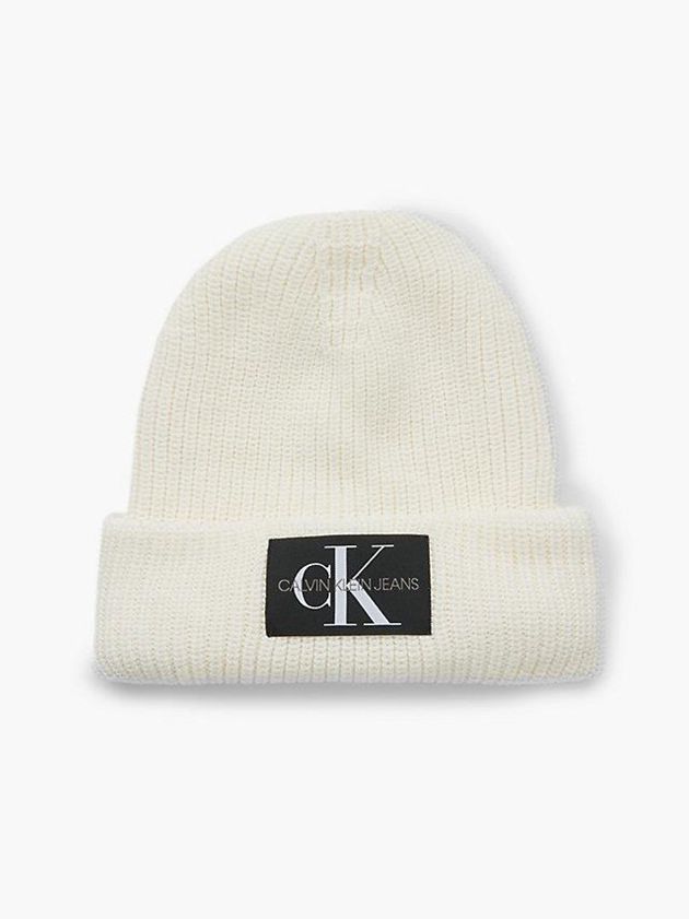 White Calvin Klein Wool Blend Men Beanie | DJTE-76092