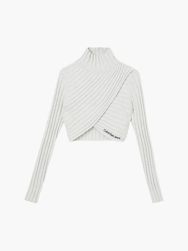 White Calvin Klein Wool Knit Wrap Women Top | IALC-51842