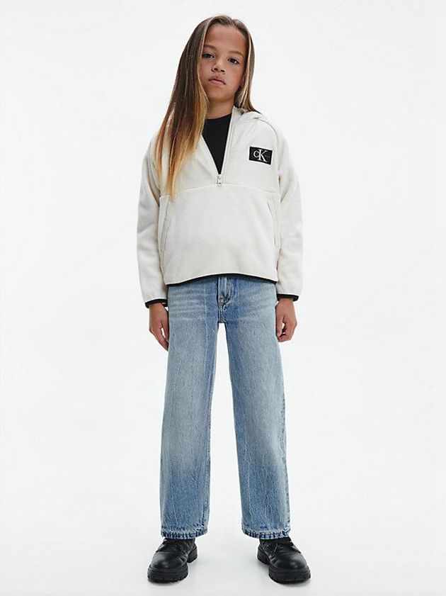 White Calvin Klein Zip Neck Fleece Boys's Hoodie | ZDSW-49532