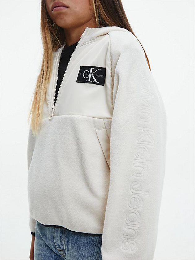 White Calvin Klein Zip Neck Fleece Boys's Hoodie | ZDSW-49532