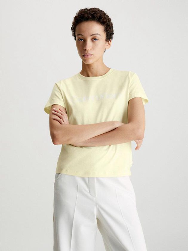 Yellow Calvin Klein Organic Cotton Logo Women T-Shirt | SGDU-42078