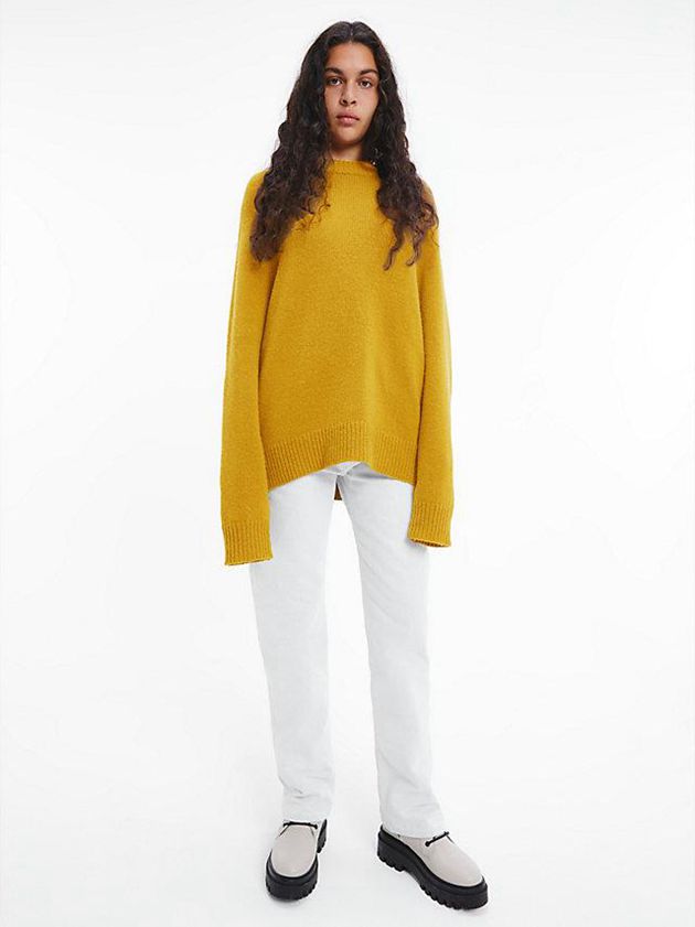Yellow Calvin Klein Unisex Wool Blend Jumper - CK Standards Women Sweater | VZSB-76584