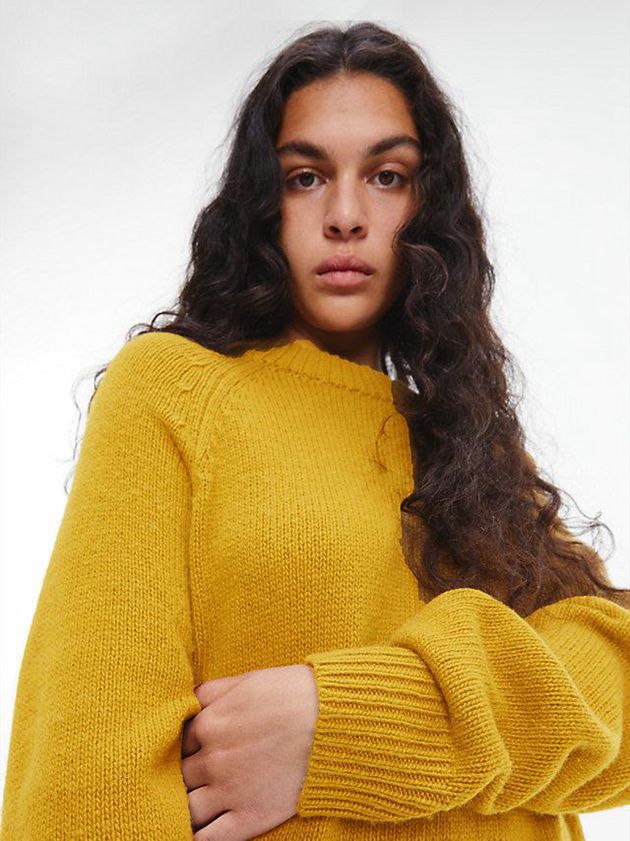 Yellow Calvin Klein Unisex Wool Blend Jumper - CK Standards Women Sweater | VZSB-76584
